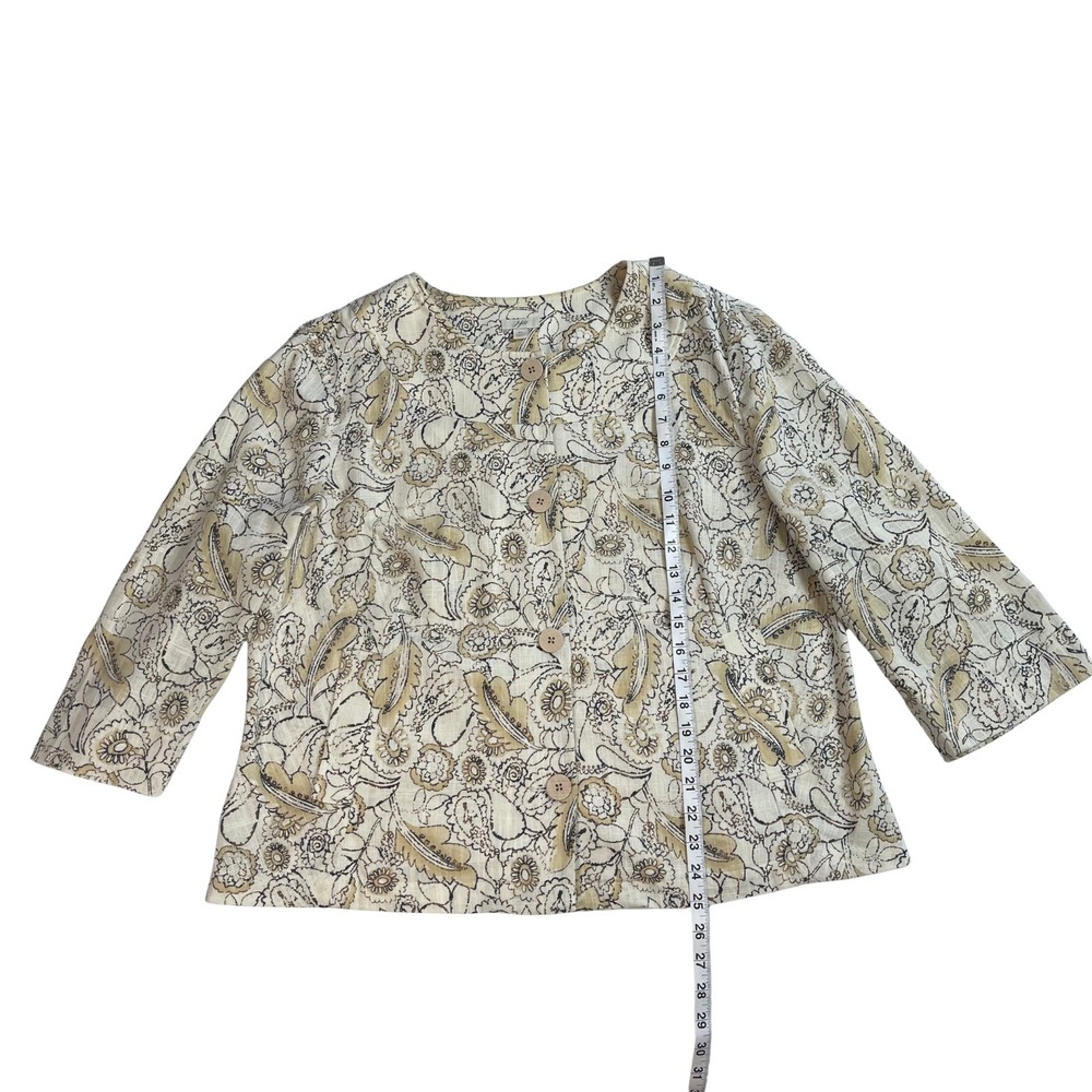 Feminine Floral Print Linen Blend Blazer Jacket Women's XL | Cottagecore Neutral - Picture 10 of 11